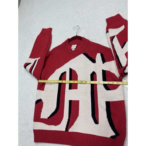 Anthropologie Maeve Sweater Oversize Red Graphic Monogram Comfy Boho Sz XXS NWT - Picture 6 of 13